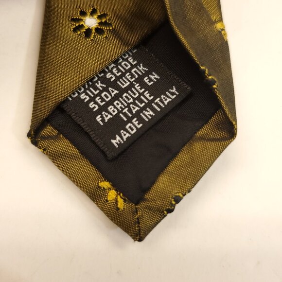 Hugo Boss Italian Neck Tie Men 100% Silk 56"x3.5" Gold Geometric Flowers - Picture 3 of 4